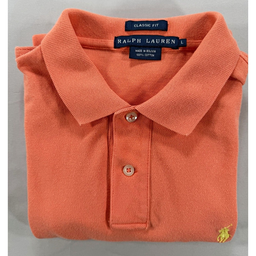 Ralph Lauren Men's L Classic Fit Polo Shirt Orange Short Sleeve Cotton Solid